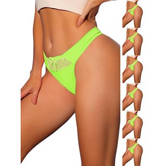 7 Packs Women's Low-Waistd Satin Bikini Panties Elastic Lace Waist Thongs Underwear