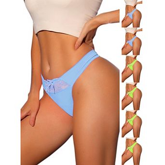 7 Packs Women's Low-Waistd Satin Bikini Panties Elastic Lace Waist Thongs Underwear