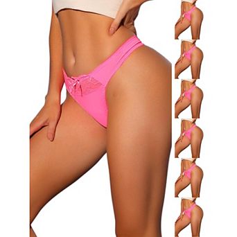 7 Packs Women's Low-Waistd Satin Bikini Panties Elastic Lace Waist Thongs Underwear