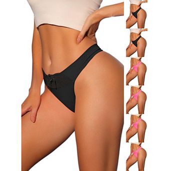7 Packs Women's Low-Waistd Satin Bikini Panties Elastic Lace Waist Thongs Underwear
