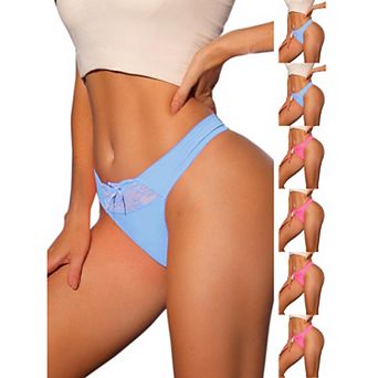 7 Packs Women's Low-Waistd Satin Bikini Panties Elastic Lace Waist Thongs Underwear