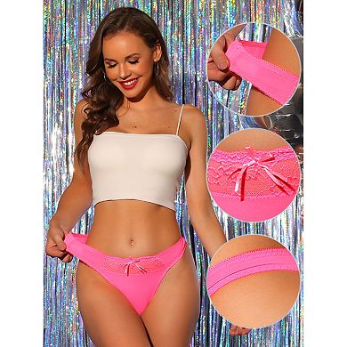 6 Packs Women's Low-Waistd Satin Bikini Panties Elastic Lace Waist Thongs Underwear