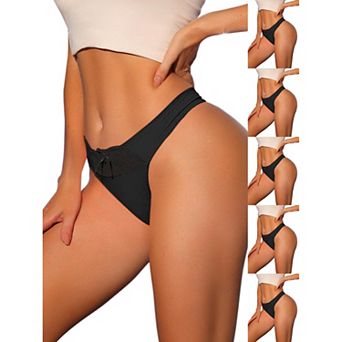 6 Packs Women's Low-Waistd Satin Bikini Panties Elastic Lace Waist Thongs Underwear