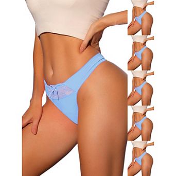 6 Packs Women's Low-Waistd Satin Bikini Panties Elastic Lace Waist Thongs Underwear