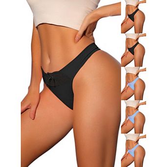 6 Packs Women's Low-Waistd Satin Bikini Panties Elastic Lace Waist Thongs Underwear