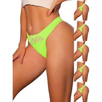 6 Packs Women's Low-Waistd Satin Bikini Panties Elastic Lace Waist Thongs Underwear