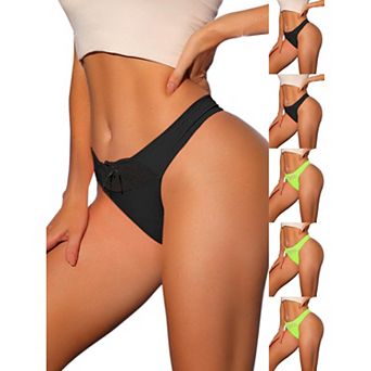 6 Packs Women's Low-Waistd Satin Bikini Panties Elastic Lace Waist Thongs Underwear