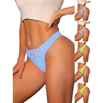 6 Packs Women's Low-Waistd Satin Bikini Panties Elastic Lace Waist Thongs Underwear