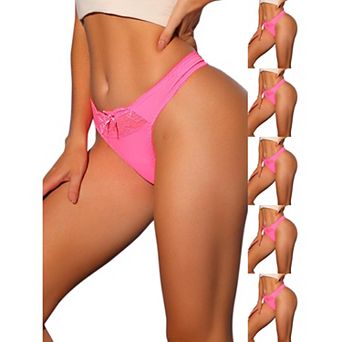 6 Packs Women's Low-Waistd Satin Bikini Panties Elastic Lace Waist Thongs Underwear