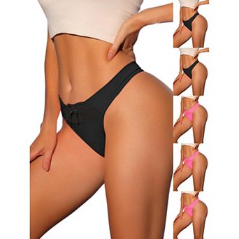 6 Packs Women's Low-Waistd Satin Bikini Panties Elastic Lace Waist Thongs Underwear