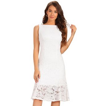 Lace Dress for Women's Cocktail Boat Neck Sleeveless Evening Sheath Dresses
