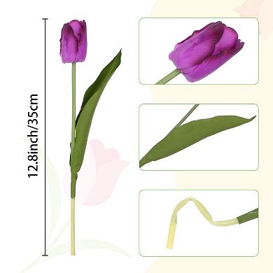 12 Pcs Artificial Tulip Flowers Faux Tulip Stems Tulips for Spring Wedding Bouquets 13.8"