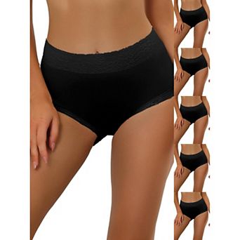 6 Packs Women's Cotton Underwear High-Waist Lace Trim Tummy Control Full Coverage Brief