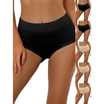 6 Packs Women's Cotton Underwear High-Waist Lace Trim Tummy Control Full Coverage Brief