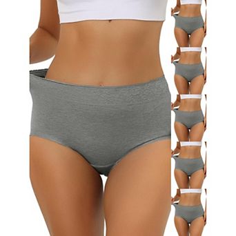 6 Packs Women's Cotton Underwear High-Waist Lace Trim Tummy Control Full Coverage Brief