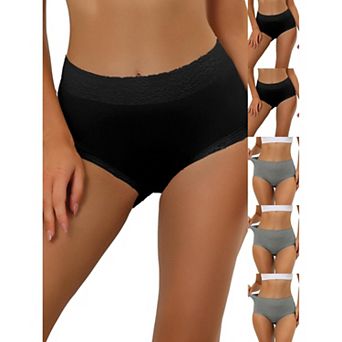6 Packs Women's Cotton Underwear High-Waist Lace Trim Tummy Control Full Coverage Brief