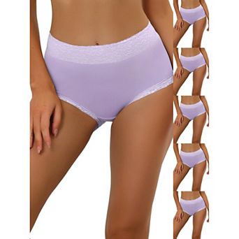 6 Packs Women's Cotton Underwear High-Waist Lace Trim Tummy Control Full Coverage Brief