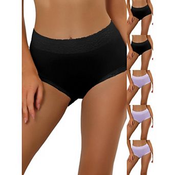 6 Packs Women's Cotton Underwear High-Waist Lace Trim Tummy Control Full Coverage Brief