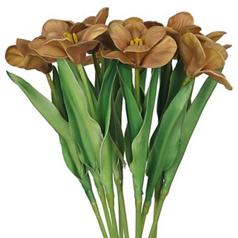 Artificial Tulip Flowers, 10 pc Open Petal Tulip Bouquet Fake Real Touch Tulips Flower Bouquet 19.7"
