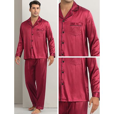 Satin Pajamas Set for Men's 2 Pieces Homewear Button Down Long Sleeve Nightshirt Casual Loungwear