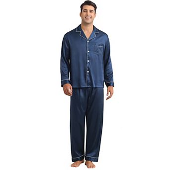 Satin Pajamas Set for Men's 2 pc Homewear Button Down Long Sleeve Nightshirt Casual Loungwear