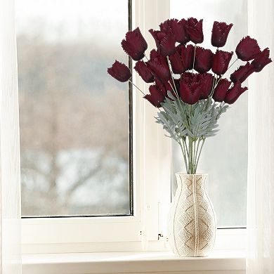 Artificial Flowers, Faux Flowers Silk Floral Arrangement 10 Bundles Fake Tulips for Decor 24.8"