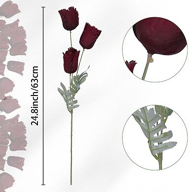 Artificial Flowers, Faux Flowers Silk Floral Arrangement 10 Bundles Fake Tulips for Decor 24.8"