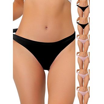 7 Packs Women's Unlined Underwear Satin Invisible Bikini Comfortable No-Show Thongs