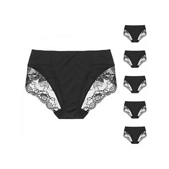 6 pc Women's Mid-Rise Lace Trim Brief Panties