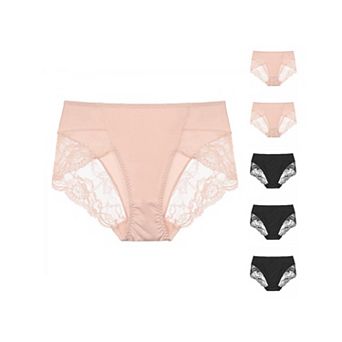 6 pc Women's Mid-Rise Lace Trim Brief Panties