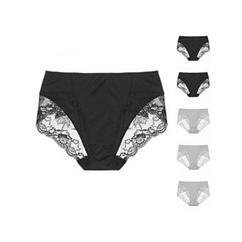 6 pc Women's Mid-Rise Lace Trim Brief Panties