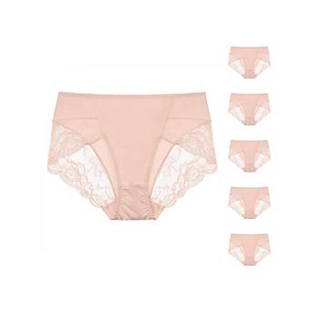 6 pc Women's Mid-Rise Lace Trim Brief Panties