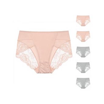 6 pc Women's Mid-Rise Lace Trim Brief Panties