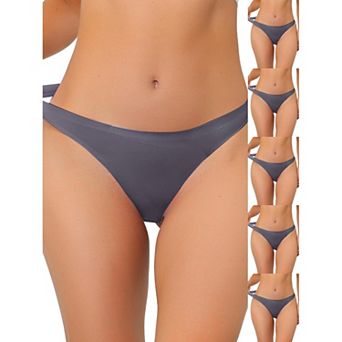 6 Packs Women's Unlined Underwear Satin Invisible Bikini Comfortable No-Show Thongs