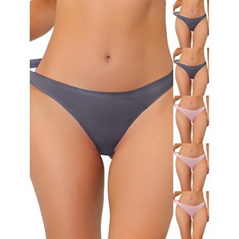 6 Packs Women's Unlined Underwear Satin Invisible Bikini Comfortable No-Show Thongs