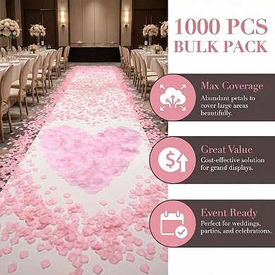 1000 Pieces Artificial Silk Rose Petals Fake Flower Decor for Wedding, Engagement, Party 1.6"