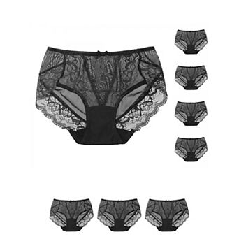 8 pc Women's Sheer Lace Trim High Waist Solid Brief Stretchy Panties
