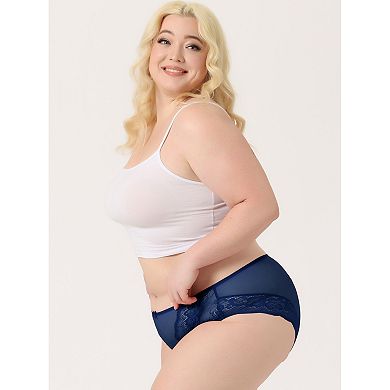 7 Pcs Women's Sheer Lace Trim High Waist Solid Brief Stretchy Panties