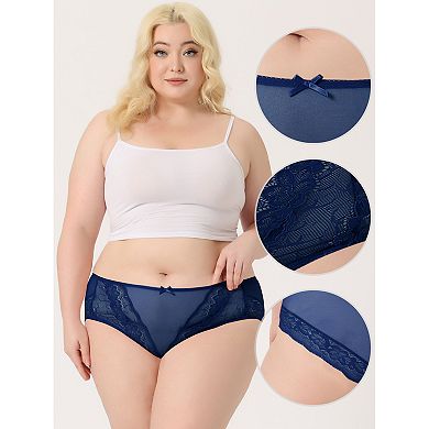 7 Pcs Women's Sheer Lace Trim High Waist Solid Brief Stretchy Panties