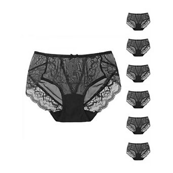 7 pc Women's Sheer Lace Trim High Waist Solid Brief Stretchy Panties