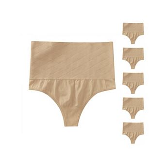 6 Packs Women's Tummy Control Thong Panties Shapewear Slimmer High Waist Non-Marking Briefs