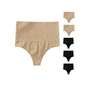 6 Packs Women's Tummy Control Thong Panties Shapewear Slimmer High Waist Non-Marking Briefs