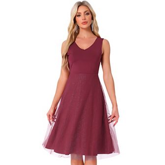 Sequin Lace Dress for Women's V Neck Sleeveless Wedding Guest Dress