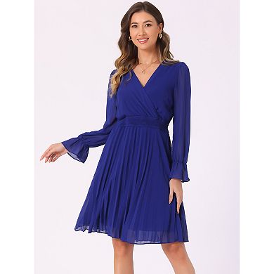 Pleated Tied V-Neck Long Sleeve Dress main image 0