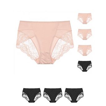 7 pc Women's Mid-Rise Lace Trim Brief Panties