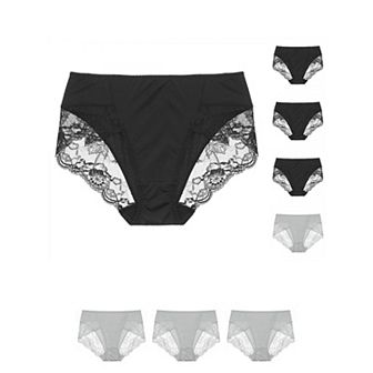7 pc Women's Mid-Rise Lace Trim Brief Panties
