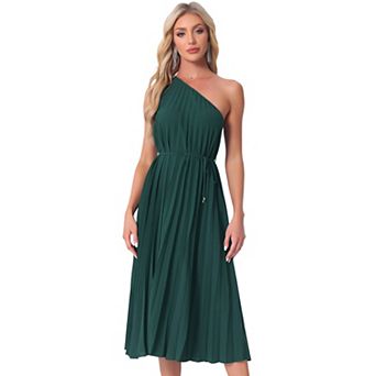 Drawstring Pleated Dress for Women's One Shoulder Sleeveless Cocktail Dress