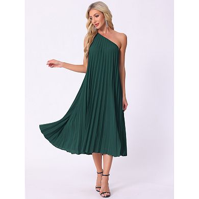 Drawstring Pleated Dress for Women's One Shoulder Sleeveless Cocktail Dress