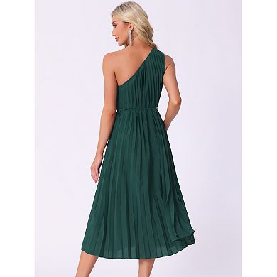 Drawstring Pleated Dress for Women's One Shoulder Sleeveless Cocktail Dress