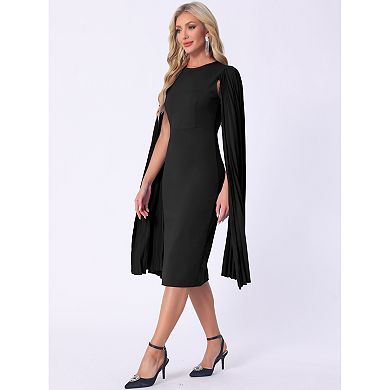 Cocktail Evening Dress for Women's Pleated Cloak Long Sleeve Cape Pencil Dress